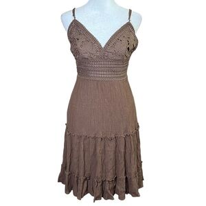 Love Tree Brown Cocoa Crochet Lace Tiered Boho Cocktail Dress Sz M Western Indie